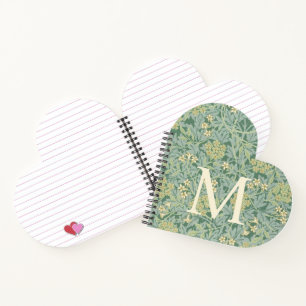 Elegantes Monogramm Grün Jasmin Blumenmuster Notizblock