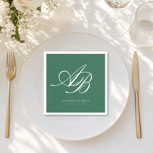 Elegantes Monogramm Grüne Hochzeit  Serviette
