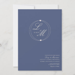 Elegantes Monogramm-Herz in Blau-Grau zur Hochzeit Einladung