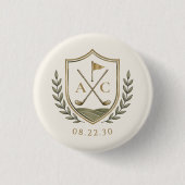 Elegantes Monogramm-Hochzeits-Golf-Wappen Button (Vorderseite)