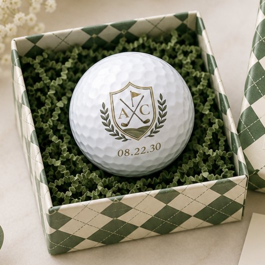 Elegantes Monogramm-Hochzeits-Golf-Wappen Golfball