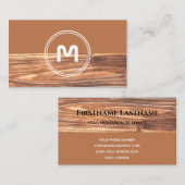 Elegantes Monogramm Holz mit zwei Tönen brauner Sc Visitenkarte (Vorne/Hinten)