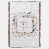 Elegantes Monogramm Hübsche Beige Blaue Blumen Flo Decke (Vorderseite Vertikal)