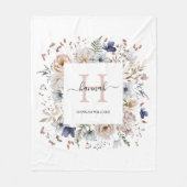 Elegantes Monogramm Hübsche Beige Blaue Blumen Flo Fleecedecke (Vorderseite)