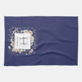 Elegantes Monogramm Hübsche Beige Blaue Blumen Flo Geschirrtuch (Horizontal)