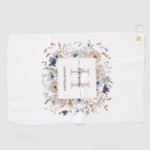 Elegantes Monogramm Hübsche Beige Blaue Blumen Flo Golfhandtuch (Horizontal)