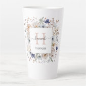 Elegantes Monogramm Hübsche Beige Blaue Blumen Flo Milchtasse (Vorderseite)