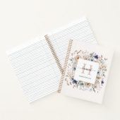 Elegantes Monogramm Hübsche Beige Blaue Blumen Flo Notizblock (Innenseite)