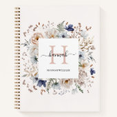 Elegantes Monogramm Hübsche Beige Blaue Blumen Flo Notizblock (Vorderseite)