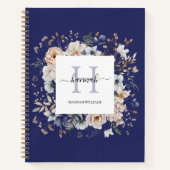 Elegantes Monogramm Hübsche Beige Blaue Blumen Flo Notizblock (Vorderseite)