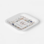 Elegantes Monogramm Hübsche Beige Blaue Blumen Flo Pappteller (Gewinkelt)
