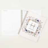 Elegantes Monogramm Hübsche Beige Blaue Blumen Flo Planer (Anzeige)