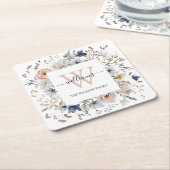 Elegantes Monogramm Hübsche Beige Blaue Blumen Flo Rechteckiger Pappuntersetzer (angewinkelt)