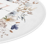 Elegantes Monogramm Hübsche Beige Blaue Blumen Flo Schneidebrett (Ecke)