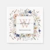 Elegantes Monogramm Hübsche Beige Blaue Blumen Flo Serviette (Vorderseite)