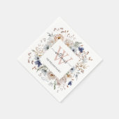 Elegantes Monogramm Hübsche Beige Blaue Blumen Flo Serviette (Ecke)