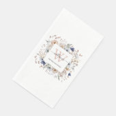 Elegantes Monogramm Hübsche Beige Blaue Blumen Flo Serviette (Ecke)