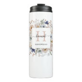 Elegantes Monogramm Hübsche Beige Blaue Blumen Flo Thermosbecher (Vorderseite)