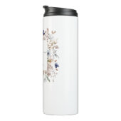 Elegantes Monogramm Hübsche Beige Blaue Blumen Flo Thermosbecher (Nach rechts gedreht)