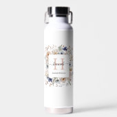 Elegantes Monogramm Hübsche Beige Blaue Blumen Flo Trinkflasche (Vorne)
