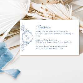 Elegantes Monogramm in Blue Wedding Reception Begleitkarte