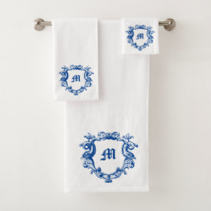 Elegantes Monogramm in Dolphin Cartouche-Vorlage Badhandtuch Set
