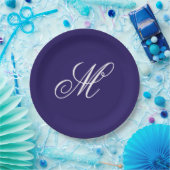 Elegantes Monogramm in Navyblau Anfangsbuchstabe Pappteller (Party)