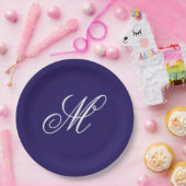 Elegantes Monogramm in Navyblau Anfangsbuchstabe Pappteller (Party)