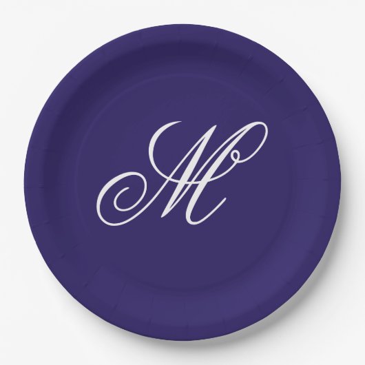 Elegantes Monogramm in Navyblau Anfangsbuchstabe Pappteller (Vorderseite)