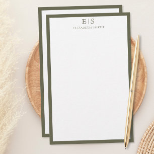 Elegantes Monogramm in Olivgrünem Rand Briefpapier