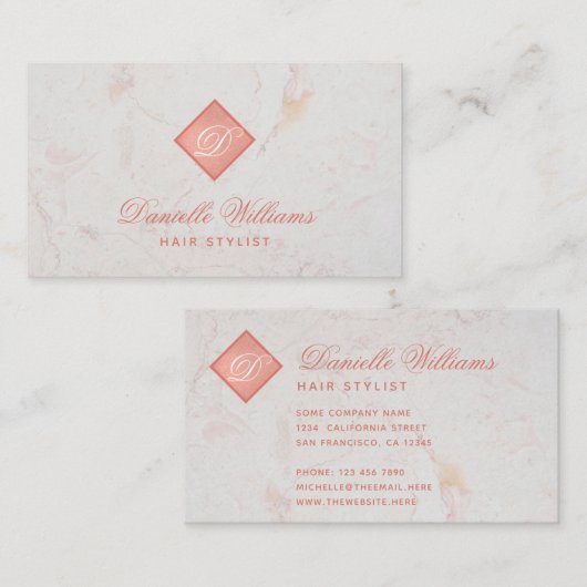 Elegantes Monogramm in Rose Gold Pink Weißer Marmo Visitenkarte (Vorne/Hinten)