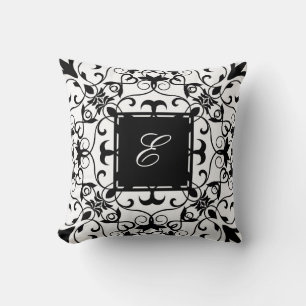 Elegantes Monogramm in Schwarz und Weiß Kissen
