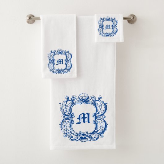 Elegantes Monogramm in Sea Muschel Cartouche-Templ Badhandtuch Set (Insitu)