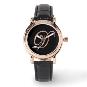 Elegantes Monogramm Initial D Black Rose Gold Armbanduhr