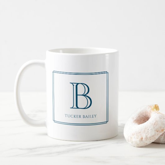 Elegantes Monogramm Initial Navyblauer Rand Kaffeetasse (Mit Donut)