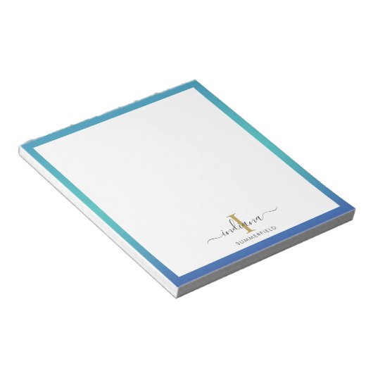 Elegantes Monogramm-Initial-Script individuell Notizblock (angewinkelt)