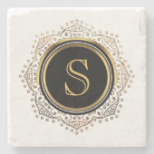 Elegantes Monogramm-Initiale| Chic-Gold mit Steinuntersetzer (Vorderseite)