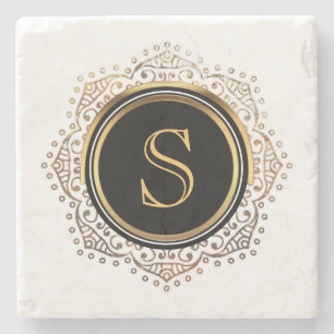 Elegantes Monogramm-Initiale  Chic-Gold mit Steinuntersetzer