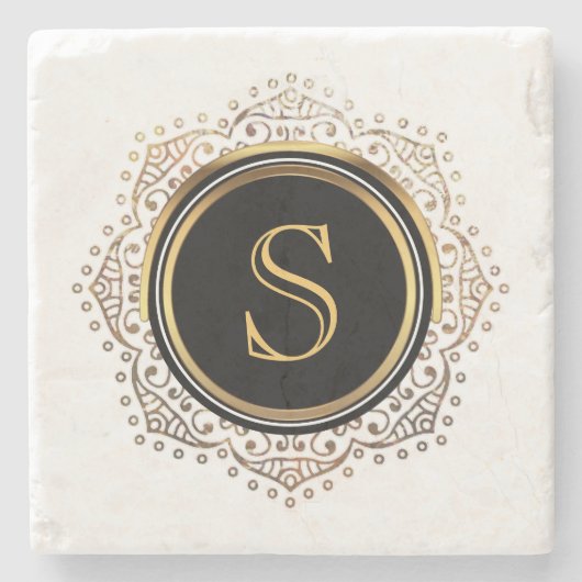 Elegantes Monogramm-Initiale| Chic-Gold mit Steinuntersetzer (Vorderseite)