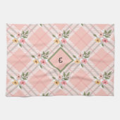 Elegantes Monogramm Karierter Petals Geschirrtuch (Horizontal)
