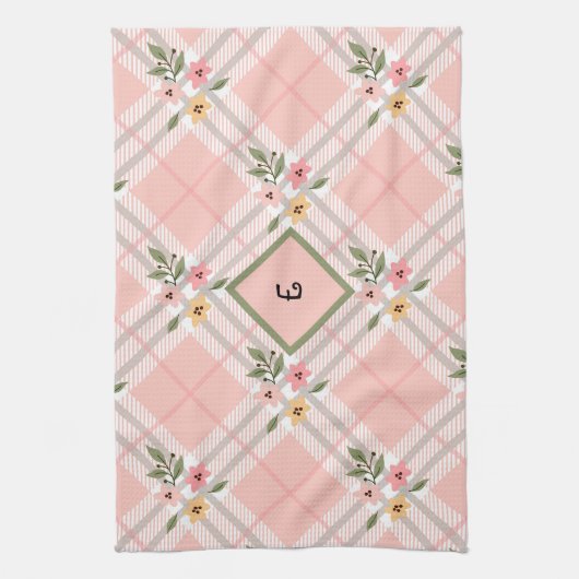 Elegantes Monogramm Karierter Petals Geschirrtuch (Vertikal)
