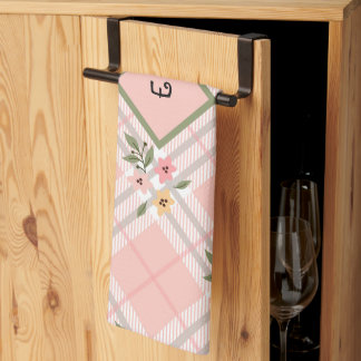 Elegantes Monogramm Karierter Petals Geschirrtuch