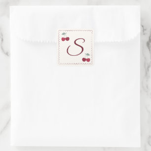 Elegantes Monogramm-Kirschmotiv mit gewelltem Quad Quadratischer Aufkleber