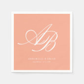 Elegantes Monogramm Korallen Hochzeit Serviette (Vorderseite)
