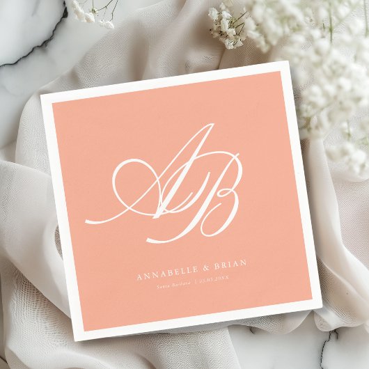 Elegantes Monogramm Korallen Hochzeit Serviette