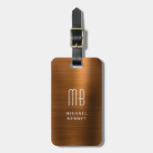 Elegantes Monogramm Kupfer braun gebürstetes Metal Gepäckanhänger (Vorderseite vertikal)
