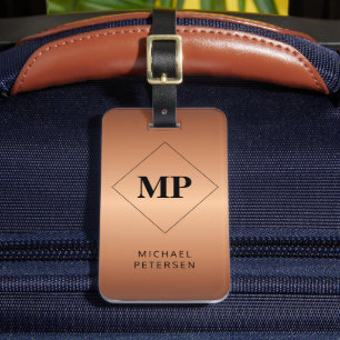 Elegantes Monogramm Kupfer gebürstet metallisch Gepäckanhänger