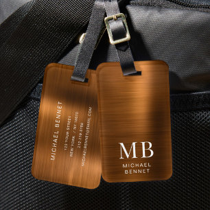 Elegantes Monogramm Kupferbraun Gebürstet Metallis Gepäckanhänger