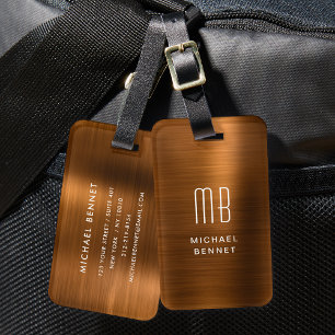 Elegantes Monogramm Kupferbraun Gebürstet Metallis Gepäckanhänger