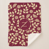 Elegantes Monogramm Leaf Daisy Muster Burgundy Bat Sherpadecke (Vorderseite)